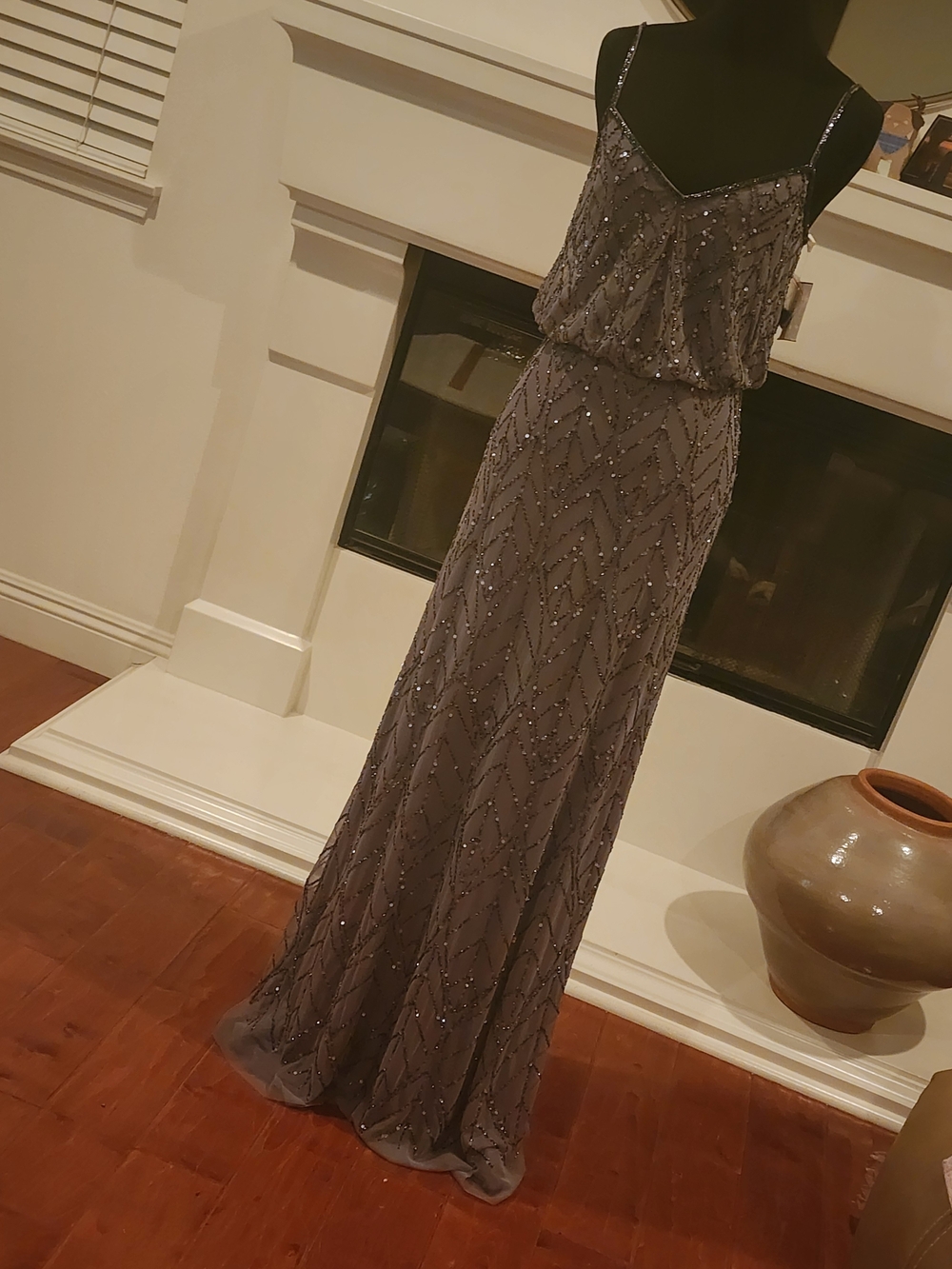 Beaded Slate Maxi Dress with Spaghetti Straps